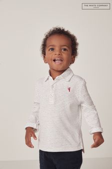 The White Company Organic Cotton Stripe Embroidered Lobster Polo Shirt White