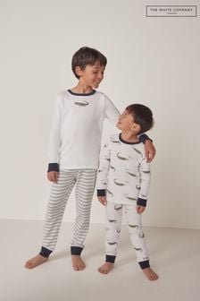 The White Company Organic Cotton Crocodile And Stripe White Pyjamas 2 Set (N67473) | 158 QAR - 178 QAR