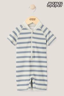 Mamas & Papas Blue Textured Bobble Stripe Short Sleeve Rashsuit (N67527) | €25