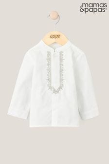 חולצה לבנה לחג העיד עם רקמה ושרוול ארוך של Mamas & Papas (N67531) | ‏101 ‏₪