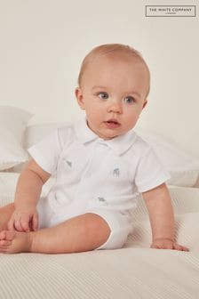 The White Company White Organic Cotton Fun In The Sea Embroidered Sleepsuit