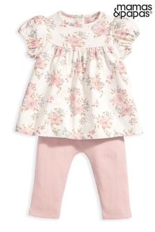 Mamas & Papas Pink 2 Piece Floral Top & Legging Set (N67696) | $44
