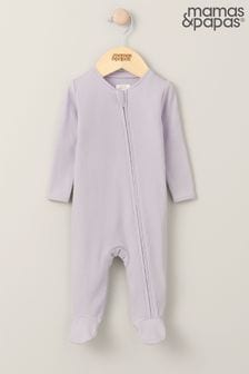 Pijama întreagă cu fermoar și striații din material organic Mamas & Papas Purpuriu Heather (N67699) | 95 LEI