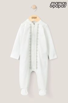 Mamas & Papas Boys White Embroidered Eid Sleepsuit