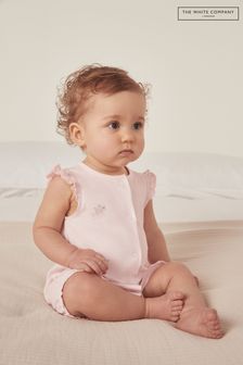 The White Company Pink Organic Cotton Sea Animal Embroidered Shortie Sleepsuit