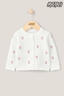 Mamas & Papas White Embroidered Knit Cardigan (N67719) | CA$68