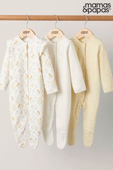 Mamas & Papas Schlafanzüge mit Blumenmuster im 3er-Pack, Gelb (N67726) | 34 €