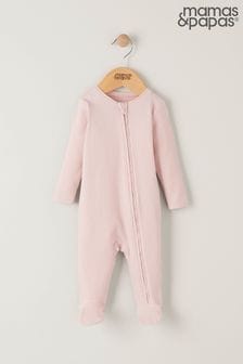 Pijama întreagă din Roz organic cu striații și fermoar Mamas & Papas Roz (N67739) | 95 LEI