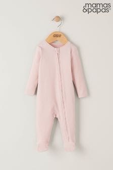 Mamas & Papas Pink Organic Rib Pink Zip Sleepsuit