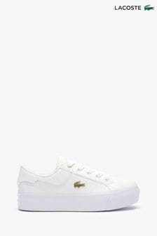 Plain white lacoste trainers clearance