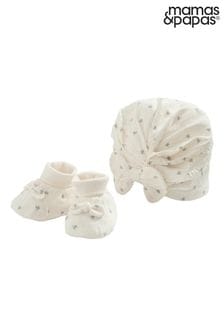 Mamas & Papas White 2 Piece Ditsy Hat & Booties Set (N68460) | $25