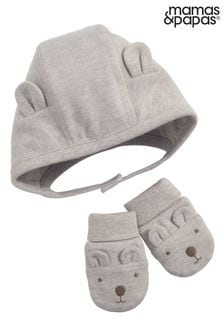 Mamas & Papas Grey 2 Piece Bear Ear Hat & Mittens Set (N68538) | $25