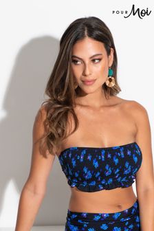 Pour Moi Black & Blue Free Spirit Strapless Shirred Bandeau Underwired Top (N68664) | ₪ 181