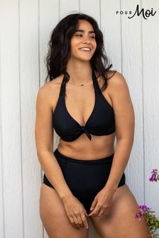 Pour Moi Black Space Super High Waist Ruched Tummy Control Bikini Bottoms (N68690) | $38