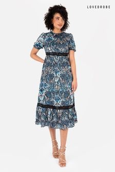 Синий - Puff Sleeve Tiered Hem Midi Dress With Frills (N68958) | €82