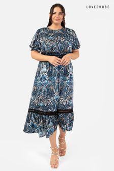 Синий - Платье миди ярусного кроя с пышными рукавами и оборками (N68969) | €82