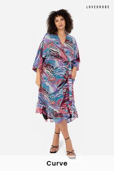 Azul - Lovedrobe Wrap Kimono Dress With Ruffled Alto Bajo Hem (N68982) | 69 €