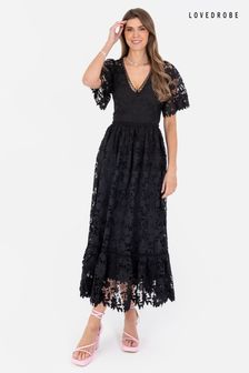 أسود - Lovedrobe Lace V-neck Midaxi Dress With Trim Details (N68983) | 36 ر.ع