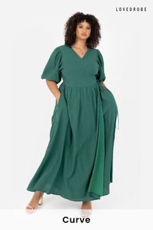 Зеленое платье с запахом и рукавами-буфами Loverobe (N68992) | €73