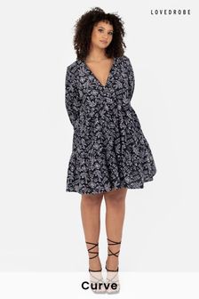 Lovedrobe黑色泡泡袖前交叉裹身褶飾連身裙 (N69013) | NT$2,100