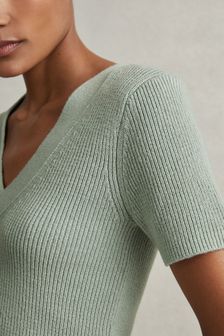 Reiss Sage Rosie Cotton Blend Knitted V-Neck Top (N69233) | kr1,786