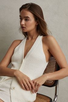Reiss Ivory Sinead Knitted Halter Neck Top (N69328) | AED706