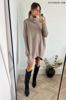 Style Cheat Natural Style Cheat Hope Knitted High Neck Longline Jumper (N69344) | kr545