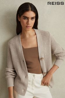 Reiss Neutral Ariana Cotton Blend Knitted Cardigan (N69348) | €215