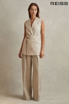 Reiss Natural Cassie Linen Belted Waistcoat (N69358) | AED1,426