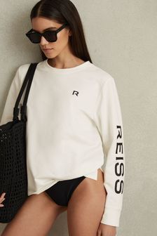 Reiss White Maggie Cotton Blend Crew Neck Top (N69468) | AED490