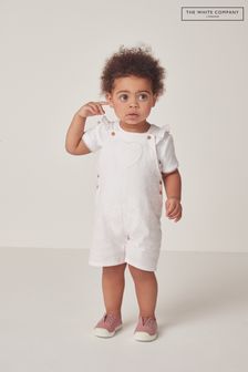The White Company Organic Cotton Seersucker Heart Pocket White Dungaree And Pointelle T-Shirt Set