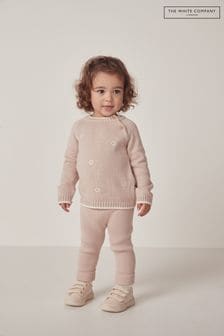 The White Company Pink Organic Cotton Knitted Rib Leggings