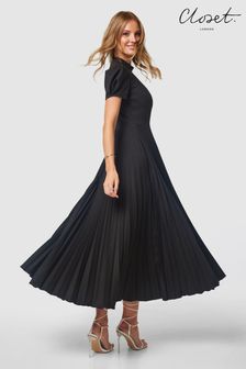 Closet London Black Pleated Dress (N69811) | ₪ 578