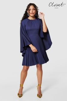 Closet London Blue Pleated Cape Dress (N69825) | kr1,233