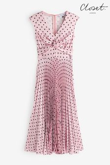 Closet London Pink Soft Twist Detail Pleated A- line Dress (N69835) | OMR62