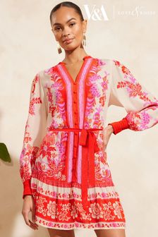 V&A | Love & Roses Red Paisley Printed V Neck Belted Mini Dress (N69914) | AED333