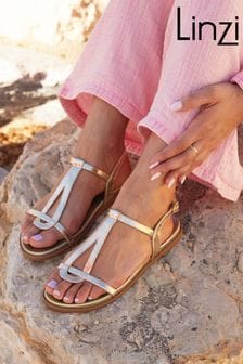 Linzi Gold Luxor Textured T-Bar Sandals (N69999) | $48