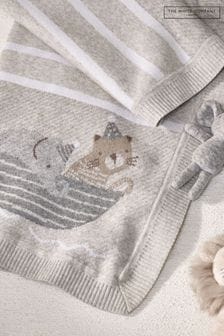 The White Company Grey Organic Cotton Noahs Ark Safari Animal Baby Blanket (N70034) | 243 QAR