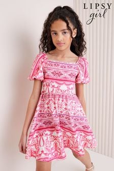 Lipsy Pink Floral Square Neck Scuba Dress (5-16yrs) (N70119) | 158 QAR - 198 QAR