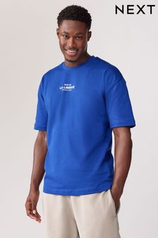 Cobalt Blue Single Relaxed Fit 100% Cotton Graphic Heavyweight T-Shirt (N70146) | €9