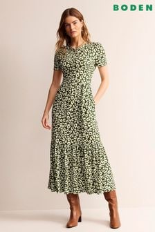 Boden Green Emma Tiered Jersey Midi Dress (N70387) | ₪ 377
