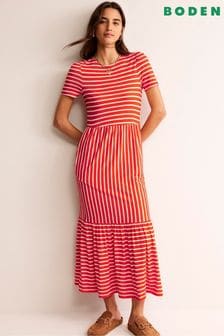 Boden Orange Emma Tiered Jersey Midi Dress (N70418) | kr974