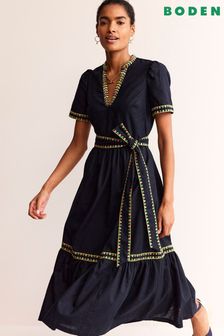 Boden Blue Embroidered Cotton Midi Dress (N70430) | ₪ 679