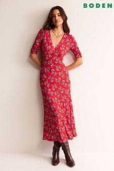 Boden Red Rebecca Jersey Midi Tea Dress (N70437) | ₪ 427