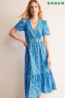Boden Blue Eve Linen Midi Dress (N70439) | SGD 261