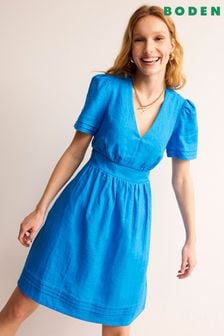 Синий - Льняное короткое платье Boden Eve (N70448) | €171