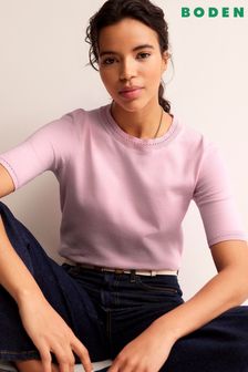 Rosa - Camiseta con cuello redondo de algodón Catriona de Boden (N70589) | 82 €