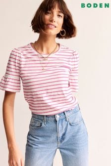 Boden Pink Crew Neck Frill Cuff T-Shirt (N70638) | OMR17