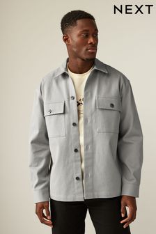 Grey 100% Cotton Twin Pocket Shacket Overshirt (N70739) | HK$388