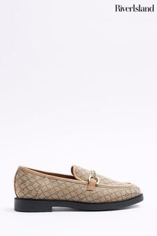 River Island Brown Monogram Buckle Deatail Loafers (N70860) | 197 SAR